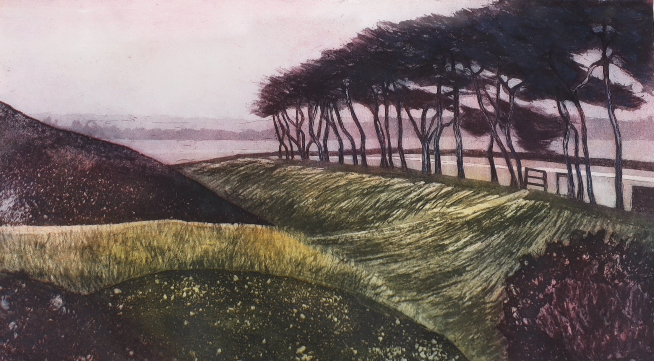 H. Black, two colour etchings, ‘Red Trees’ and ‘Castle Rising’, each signed in pencil, one artist proof, largest 58 x 37cm